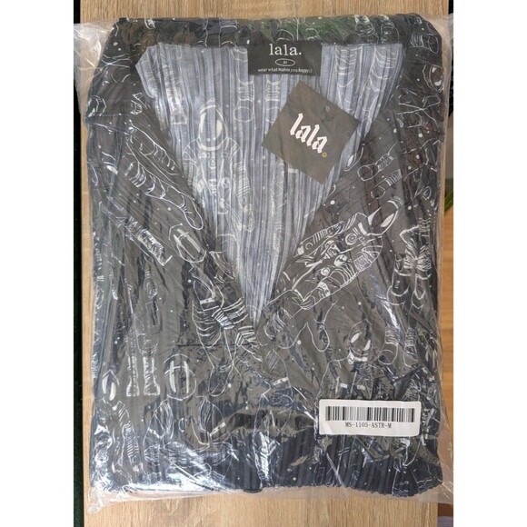 Dressed In Lala Plisse Lounge Set Sz. Med Oversized Astronaut Black (K08) - Picture 7 of 7